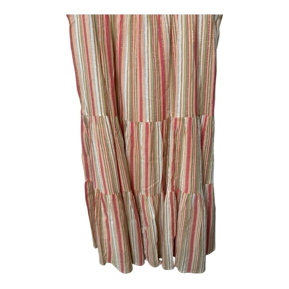 Linda Anderson Striped Square Neck Smocked Back Gold Shimmer Sundress Size Large - Picture 4 of 16